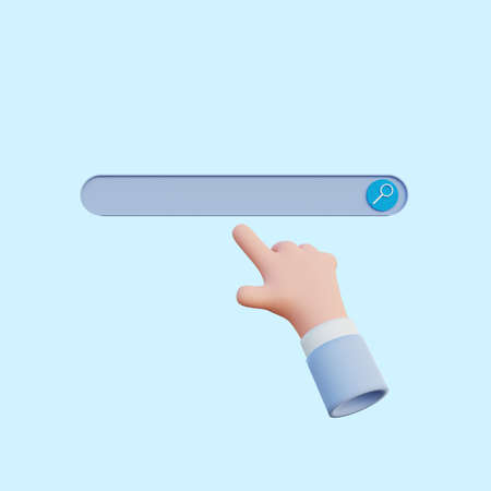 3d illustration search bar with hand pointing