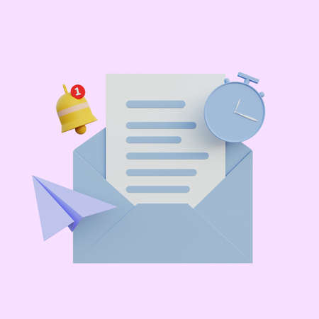 3d illustration simple object message notification,paper plane,clockの写真素材