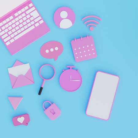 3d illustration laptop with object