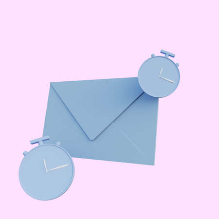 3d illustration simple icon message notification with clockの写真素材
