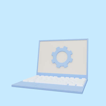 3d illustration of laptop with gear iconの写真素材