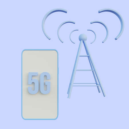3d illustration 5g network on phone with towerの写真素材