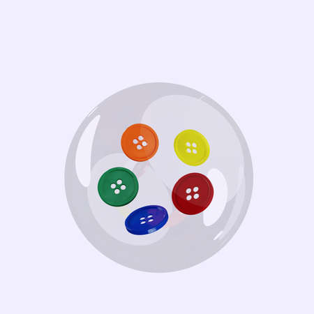 3d illustration of object button inside bubblesの写真素材