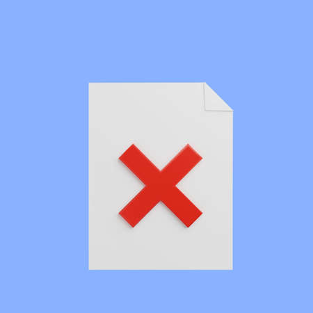 3d illustration icon paper file with crossmark icon