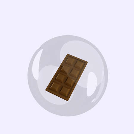 3d illustration of object chocolate inside bubblesの写真素材