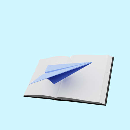 3d illustration of book with paper planesの写真素材