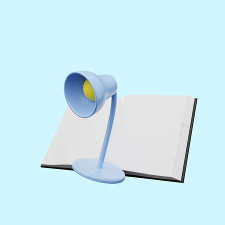 3d illustration of book with desk lampの写真素材