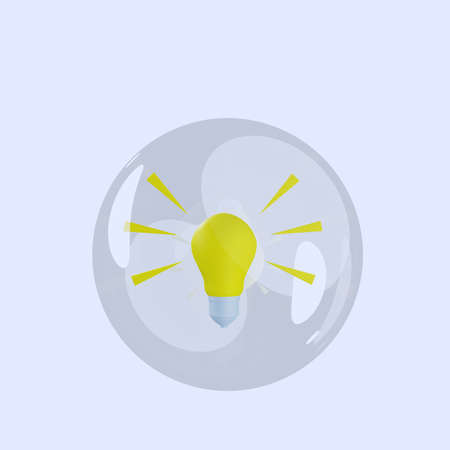 3d illustration of object light bulb inside bubbles