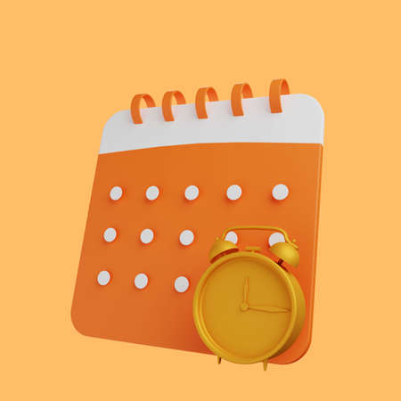 3d illustration of calendar with alarm clockの写真素材