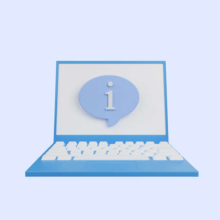 3d illustration of simple icon laptop with chat bubble and information iconの写真素材