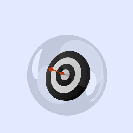 3d illustration of object dart on target inside bubblesの写真素材
