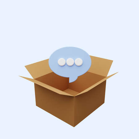 3d illustration of cardboard with chat bubbleの写真素材