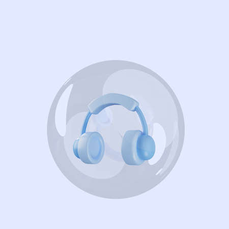 3d illustration of object headset inside bubblesの写真素材