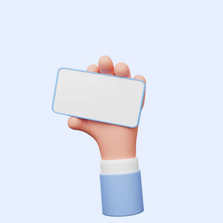 3d illustration of hand holding smartphoneの写真素材