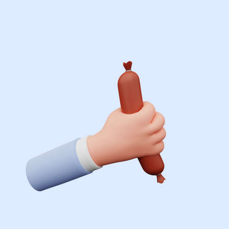 3d illustration of hand holding sausageの写真素材