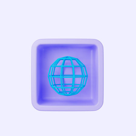 3d illustration of simple icon globe on cube