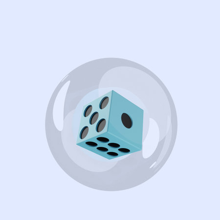 3d illustration of object dice inside bubblesの写真素材