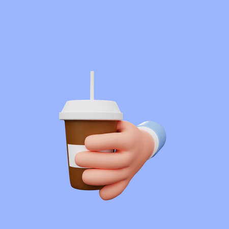 3d illustration of hand holding coffeeの写真素材