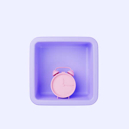 3d illustration of simple icon alarm clock on cube