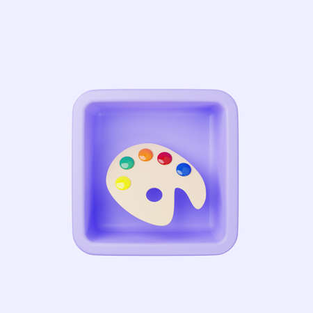 3d illustration of simple icon pallette color on cube