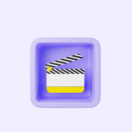 3d illustration of simple icon clap board on cubeの写真素材