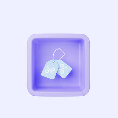 3d illustration of simple icon discount tag on cubeの写真素材