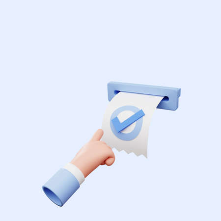 3d illustration of hand hand pointing at invoice checklistの写真素材