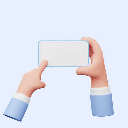 3d illustration of hand holding smartphone and pointing