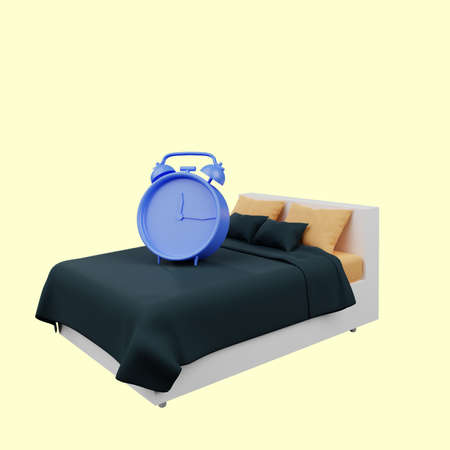 3d illustration of simple object alarm clock on bedの写真素材