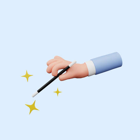 3d illustration of hand holding magic wandの写真素材