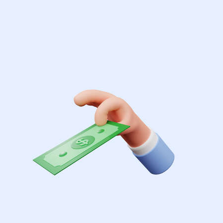 3d illustration of hand holding moneyの写真素材