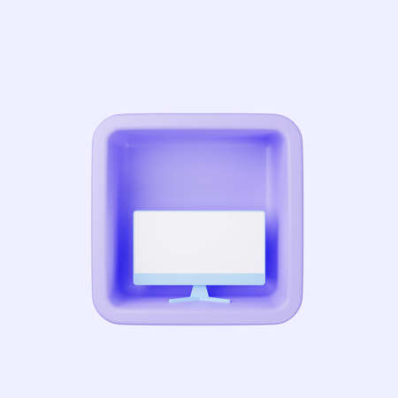 3d illustration of simple icon monitor on cubeの写真素材