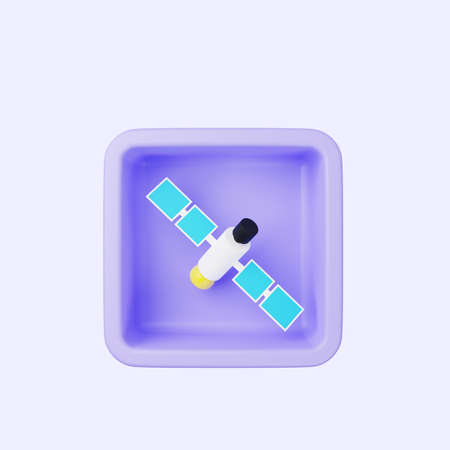 3d illustration of simple icon satellite on cubeの写真素材