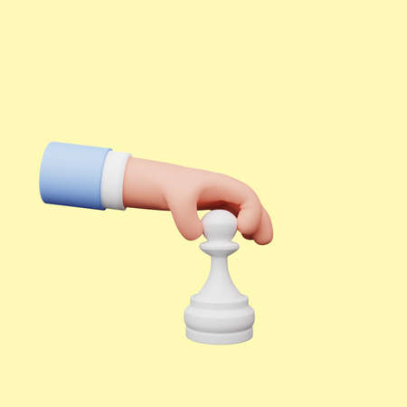 3d illustration of hand holding chess pieceの写真素材