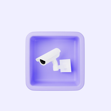 3d illustration of simple icon camera cctv on cubeの写真素材