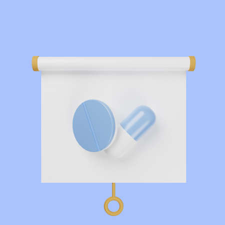 3d illustration of simple object presentation board front view with pills tabletの写真素材