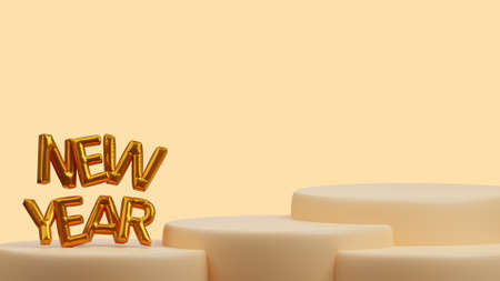 3d illustration happy new year concept podium productの写真素材