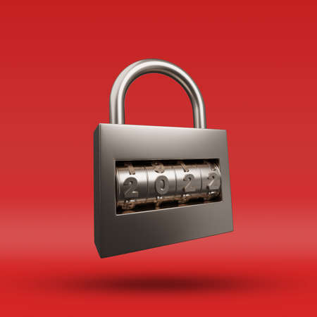3d illustration of padlock new year concept 2022