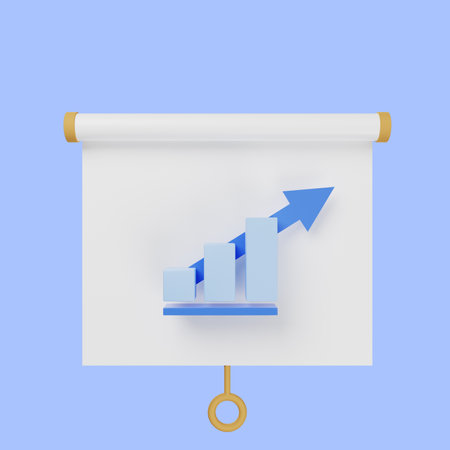 3d illustration of simple object presentation board front view with data graphicの写真素材