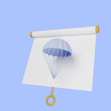 3d illustration of simple object presentation board front view with parachute