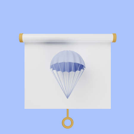 3d illustration of simple object presentation board front view with parachuteの写真素材