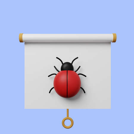 3d illustration of simple object presentation board front view with bug