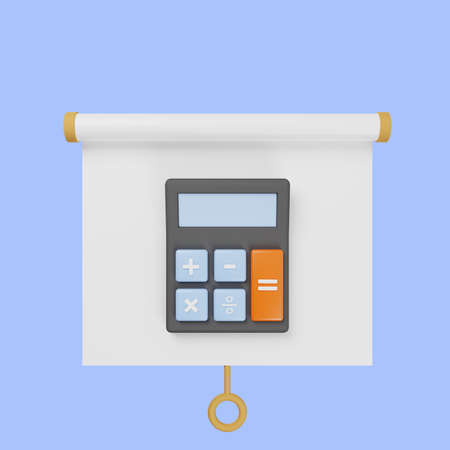 3d illustration of simple object presentation board front view with calculatorの写真素材