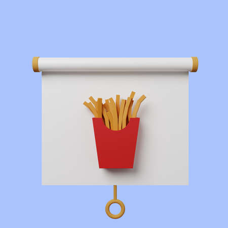 3d illustration of simple object presentation board front view with french fries