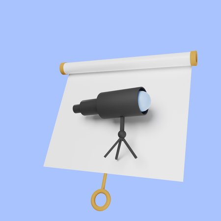 3d illustration of simple object presentation board slightly tilted view with binoculars telescopeの写真素材
