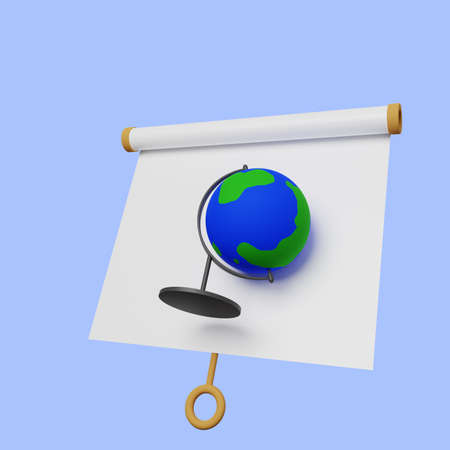 3d illustration of simple object presentation board slightly tilted view with globe world
