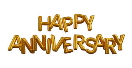 3d illustration of text happy anniversary golden balloon conceptの写真素材