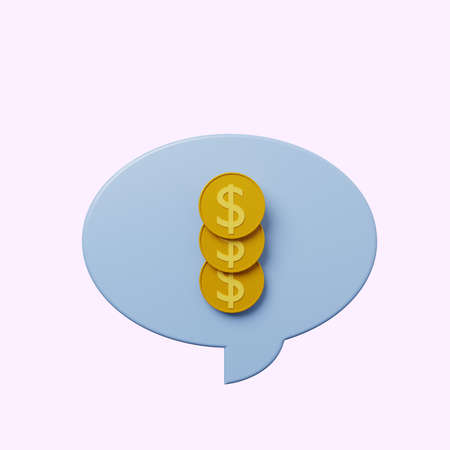 3d illustration chat bubble with coinの写真素材