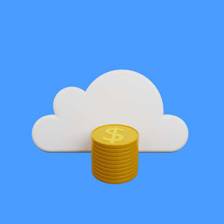 3d illustration of cloud with coinの写真素材