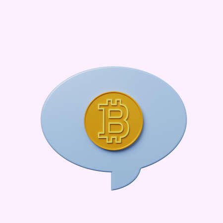 3d illustration chat bubble with bitcoinの写真素材